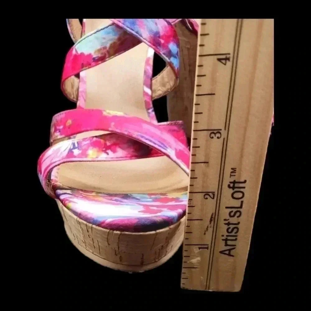 BP cork wedge sandals floral size 6M